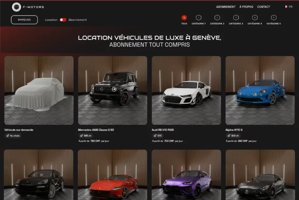 conception de site web pour fmotors location voiture de luxe en suisse
